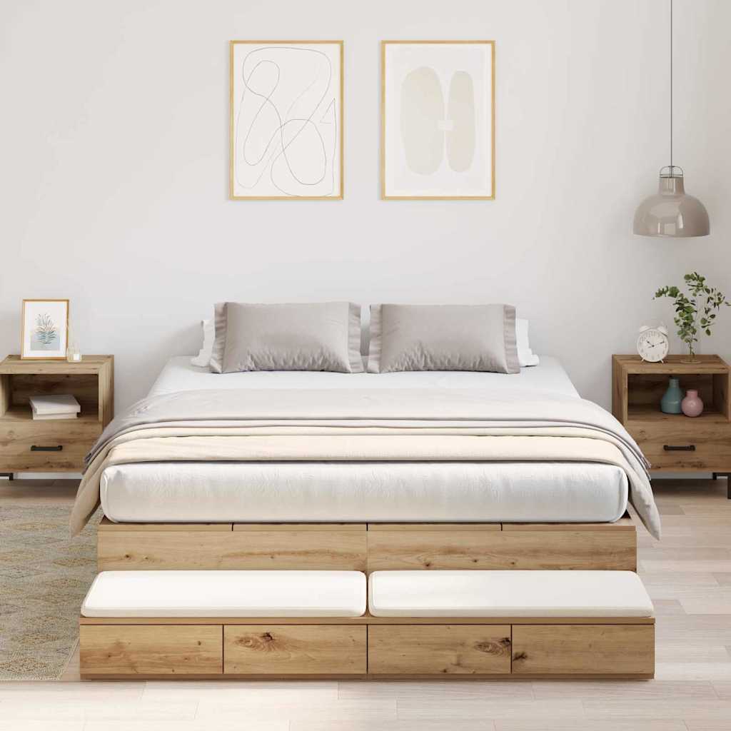 Cadre de lit avec rangement avec tiroir Chêne artisanal 150 cm - XIOS