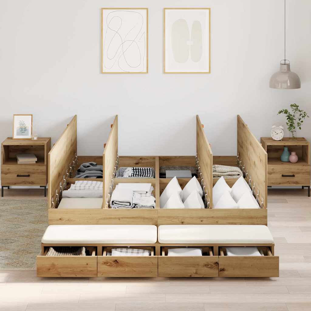 Cadre de lit avec rangement avec tiroir Chêne artisanal 150 cm - XIOS