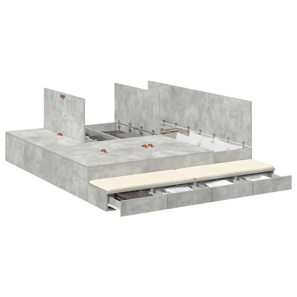 Cadre de lit avec rangement Gris béton 236,5 x 180 x 31,5 cm - XIOS