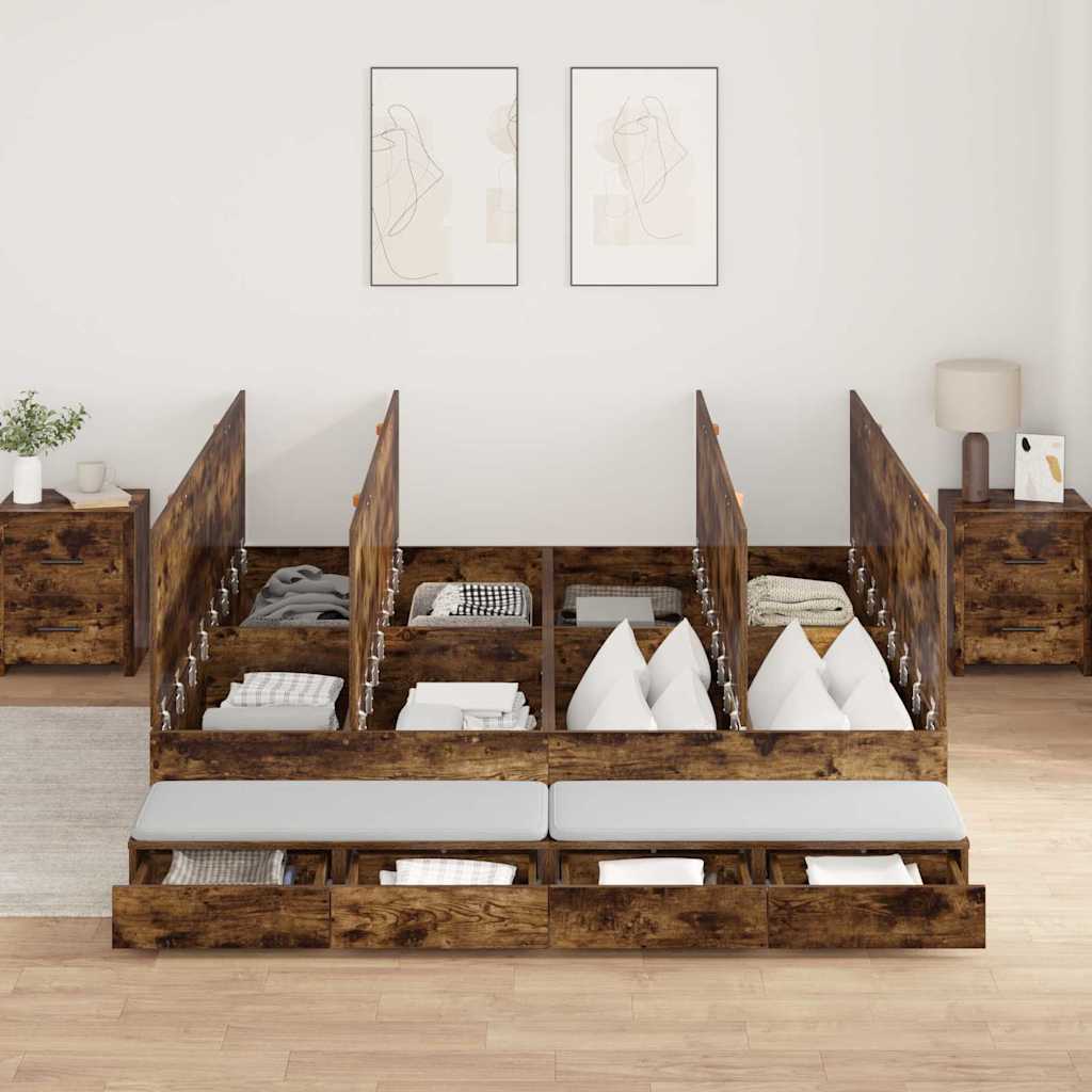 Cadre de lit avec rangement Chêne fumé 236,5 x 180 x 31,5 cm - XIOS