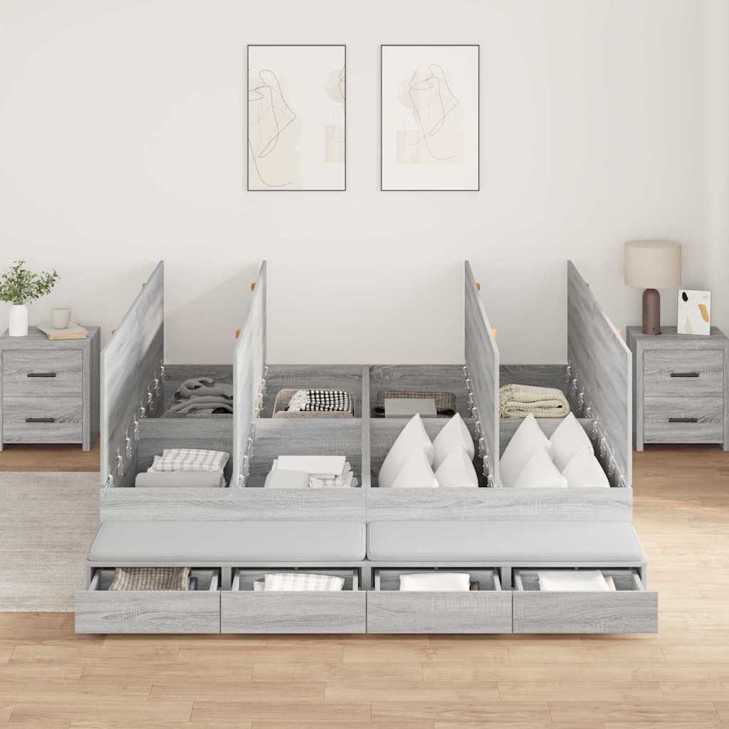 Cadre de lit avec rangement Sonoma gris 236,5 x 180 x 31,5 cm - XIOS