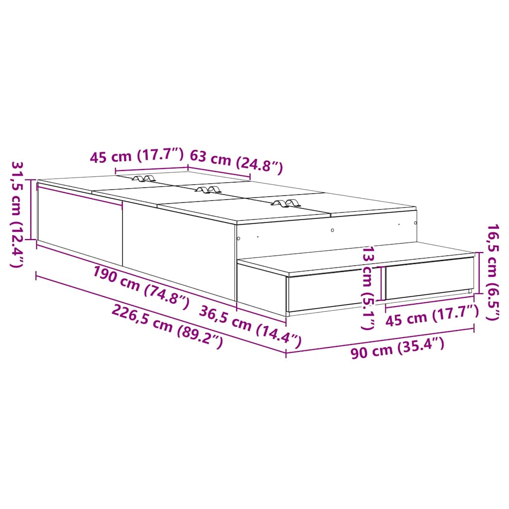 Cadre de lit avec rangement Blanc 226.5 x 90 x 31.5 cm - XIOS