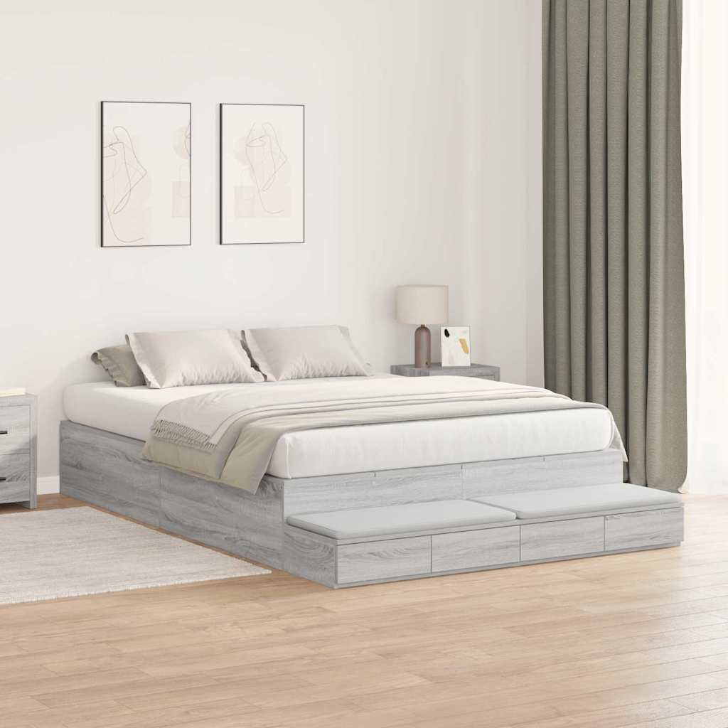 Cadre de lit avec rangement Sonoma gris 226,5 x 140 x 31,5 cm - XIOS