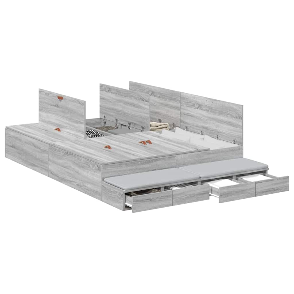 Cadre de lit avec rangement Sonoma gris 226,5 x 140 x 31,5 cm - XIOS