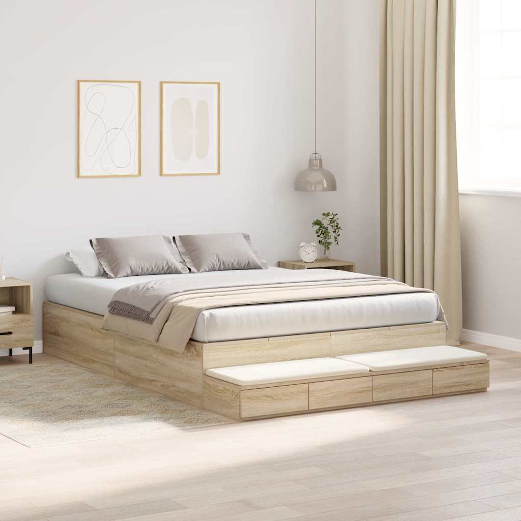 Cadre de lit avec rangement Chêne Sonoma 226.5 x 135 x 31.5 cm - XIOS
