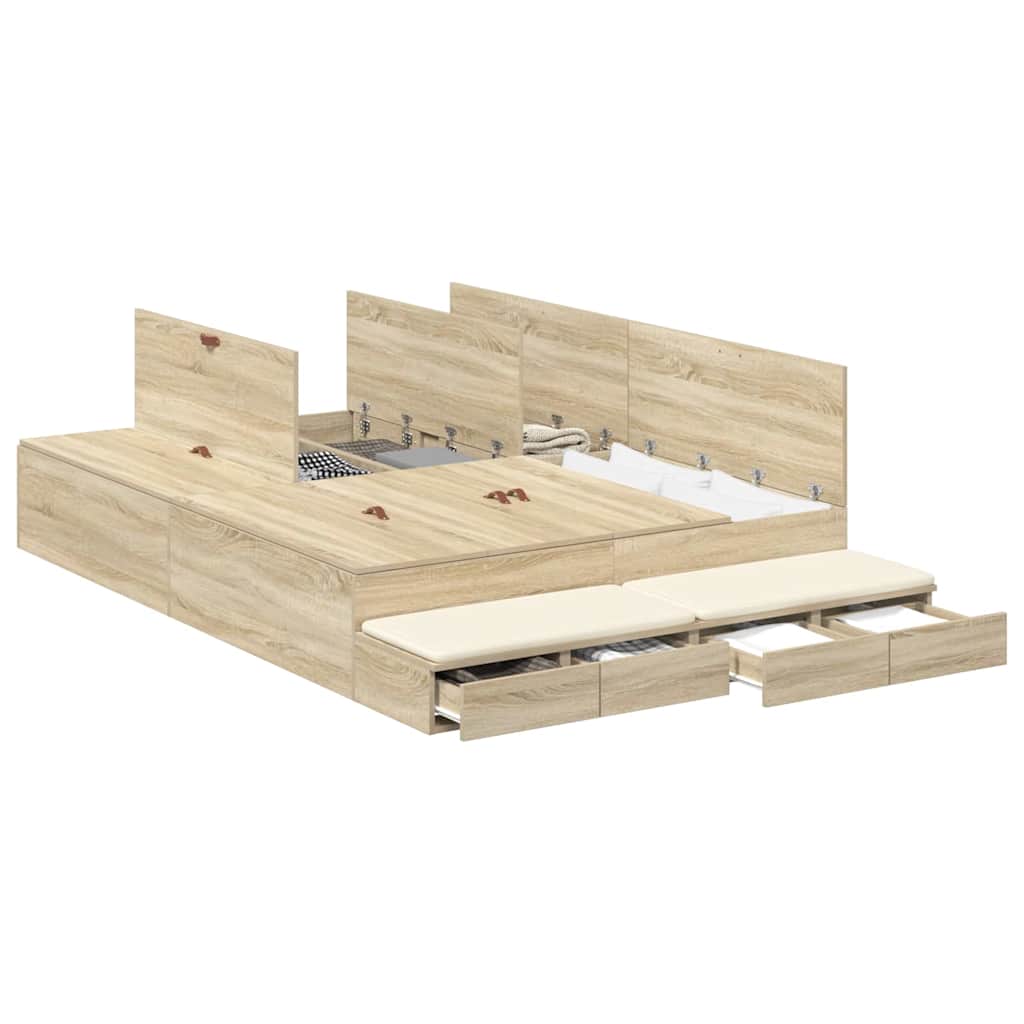 Cadre de lit avec rangement Chêne Sonoma 226.5 x 135 x 31.5 cm - XIOS