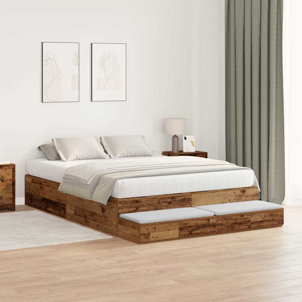Cadre de lit avec rangement avec tiroir Bois Ancien 135 cm - XIOS