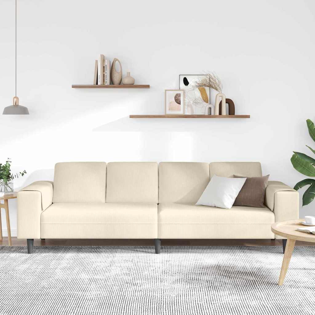 Sofa en tissu avec coussin Crème 208 cm Tissu en velours côtelé - XIOS