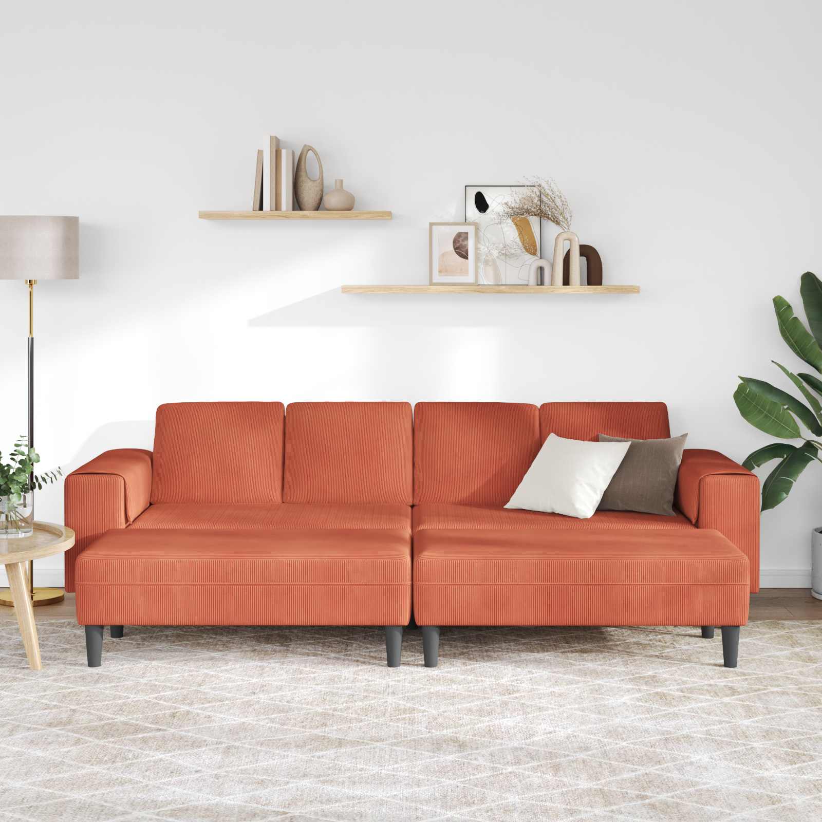 Canapé Rouge orange 250 x 188 x 76 cm Tissu en velours côtelé