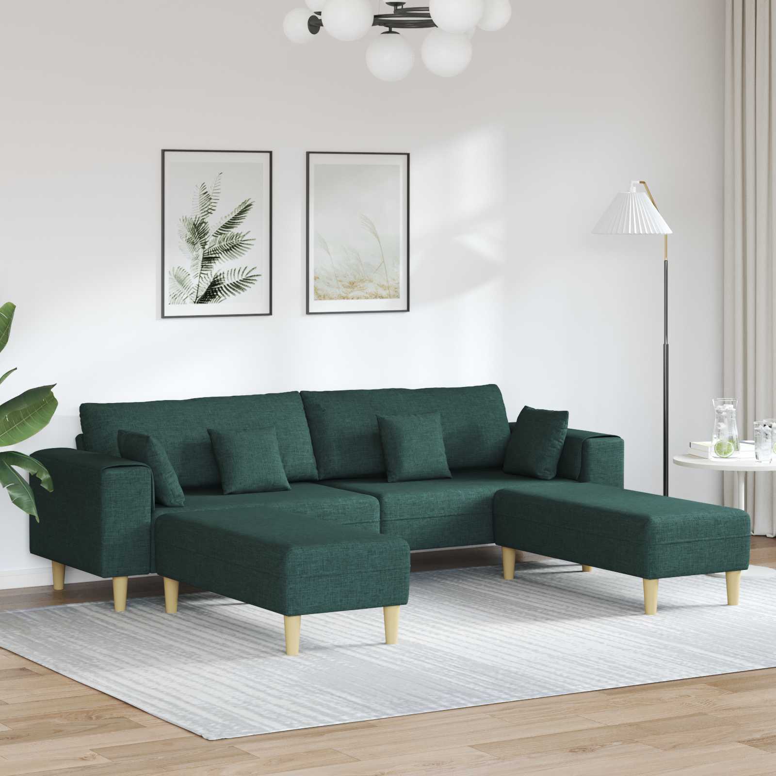 Canapé avec coussin 3 pcs Vert foncé tissu