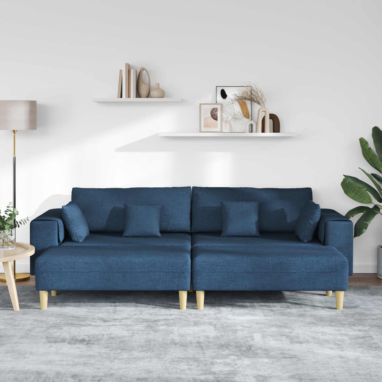 Canapé avec coussin 3 pcs Bleu tissu