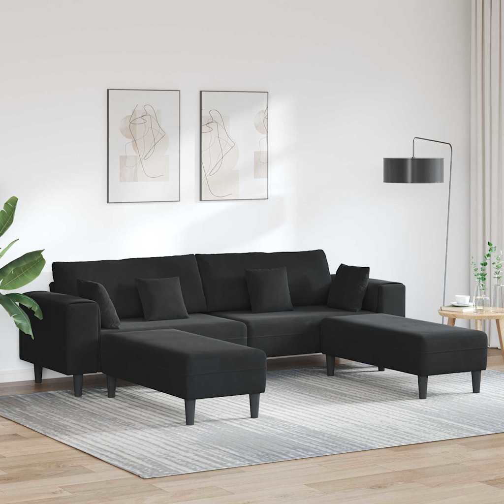 Canapé en velours avec coussin 3 pcs Noir 208 cm Velours - XIOS