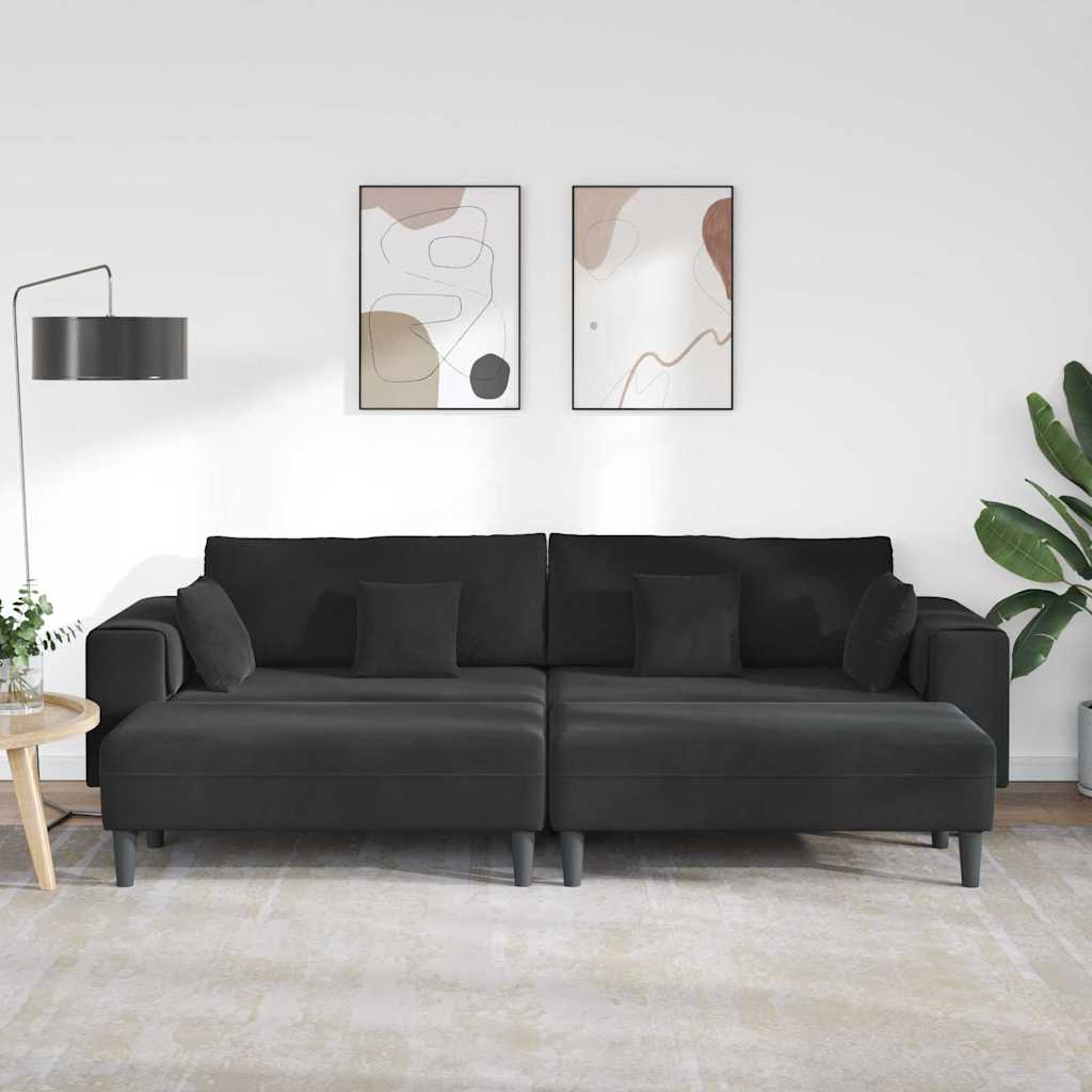 Canapé en velours avec coussin 3 pcs Noir 208 cm Velours - XIOS