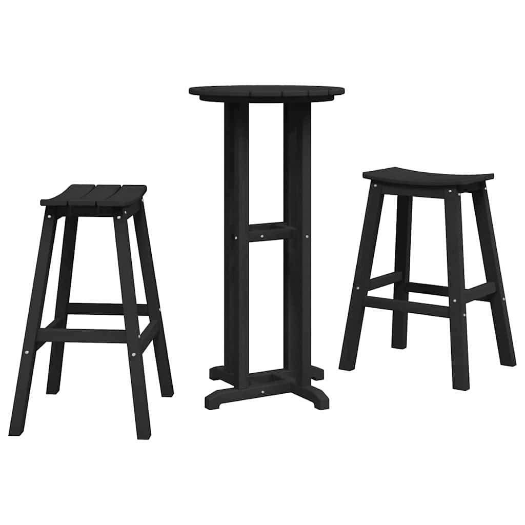 Ensemble de bar de jardin 3 pcs Noir HDPE