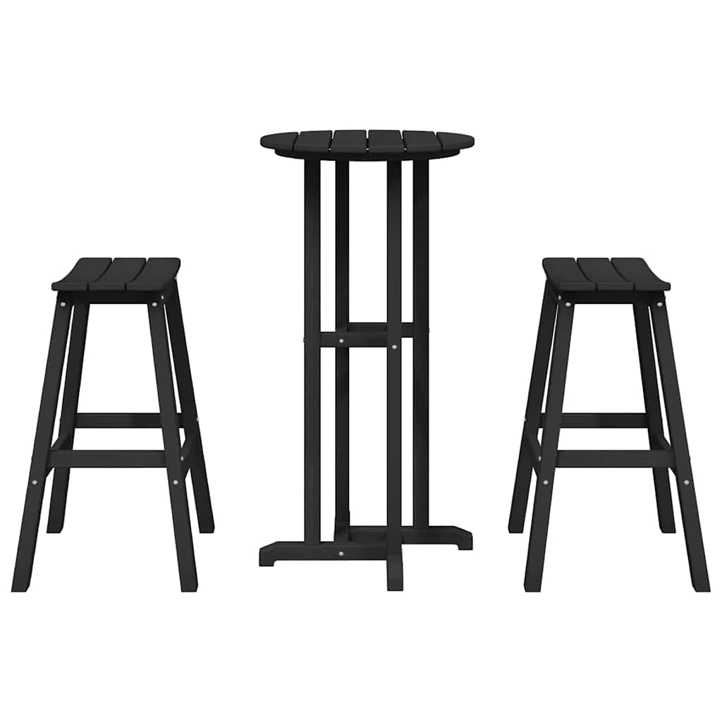 Ensemble de bar de jardin 3 pcs Noir HDPE