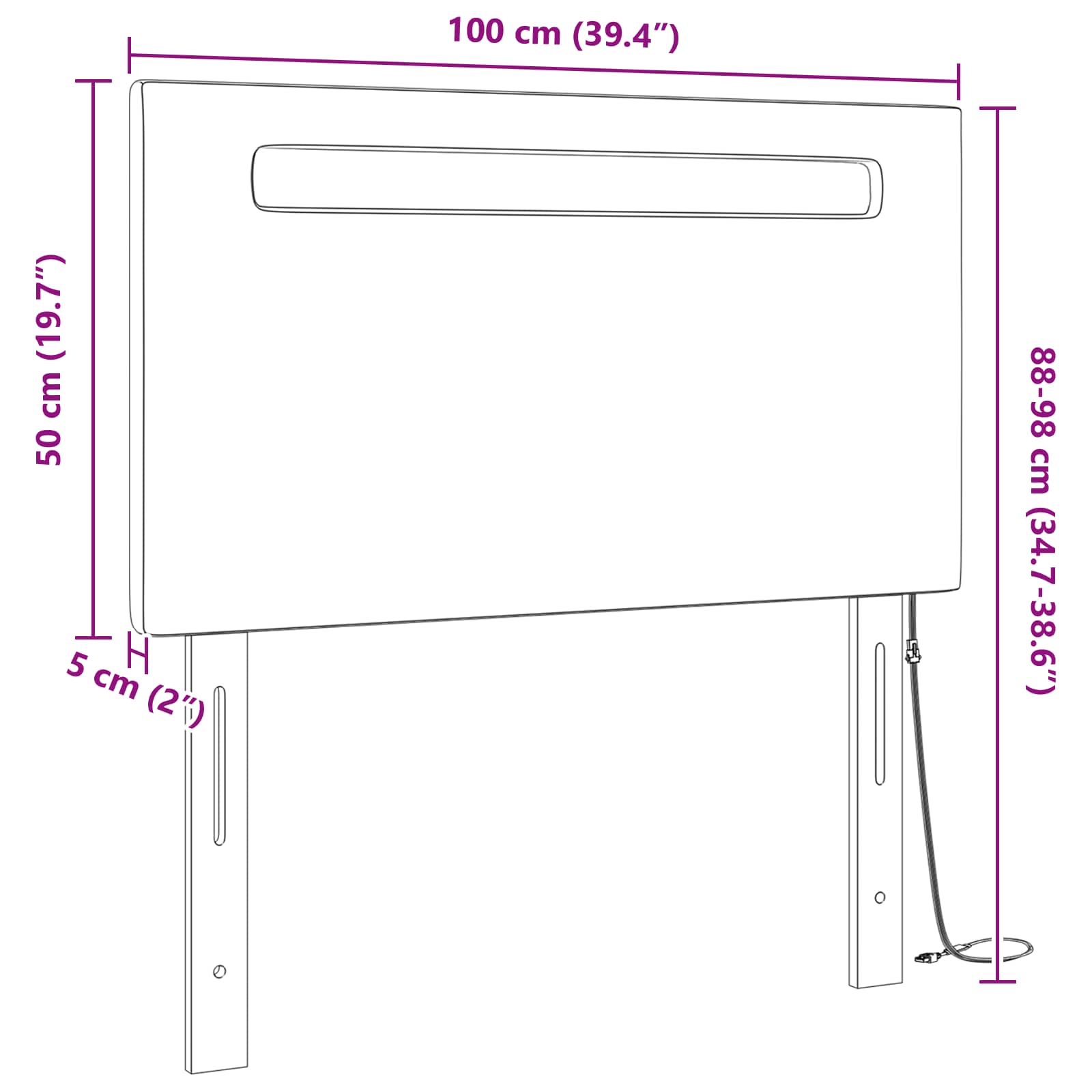 Tête de lit LED Noir 100 cm Cuir synthétique - XIOS