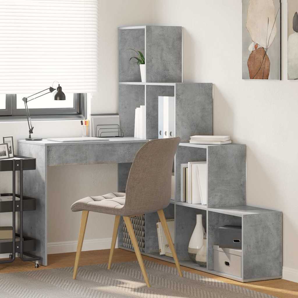 Bureau d'angle avec étagère Gris béton 101,5 x 149,5 x 149,5 cm - XIOS
