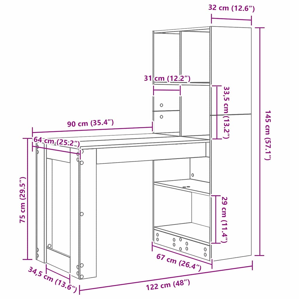 Bureau Chêne artisanal 122 x 67 x 145 cm Bois d'ingénierie - XIOS