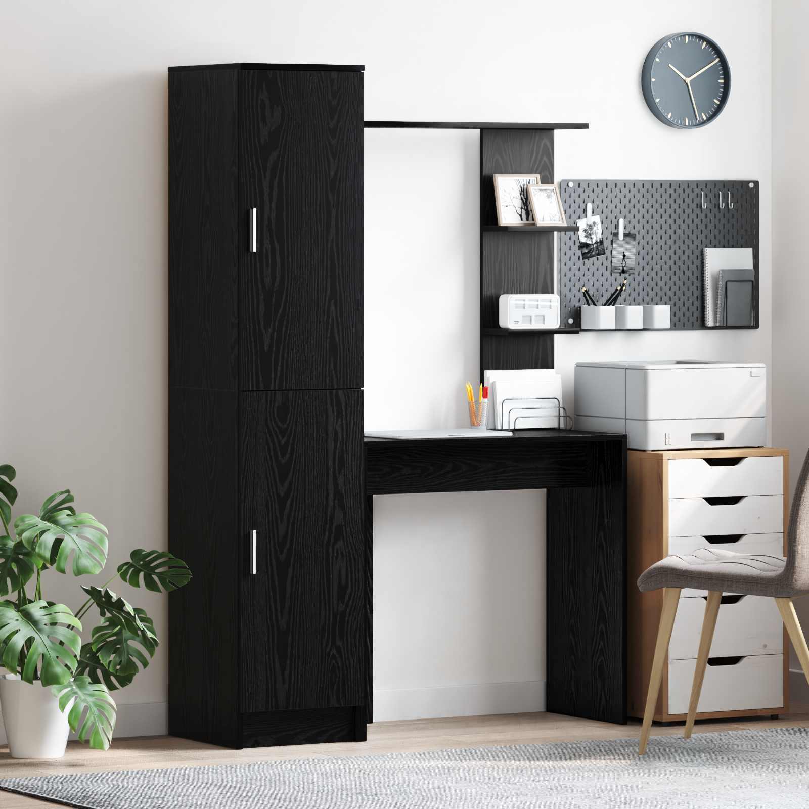 Bureau avec étagère avec stockage 2 pièces Chêne noir