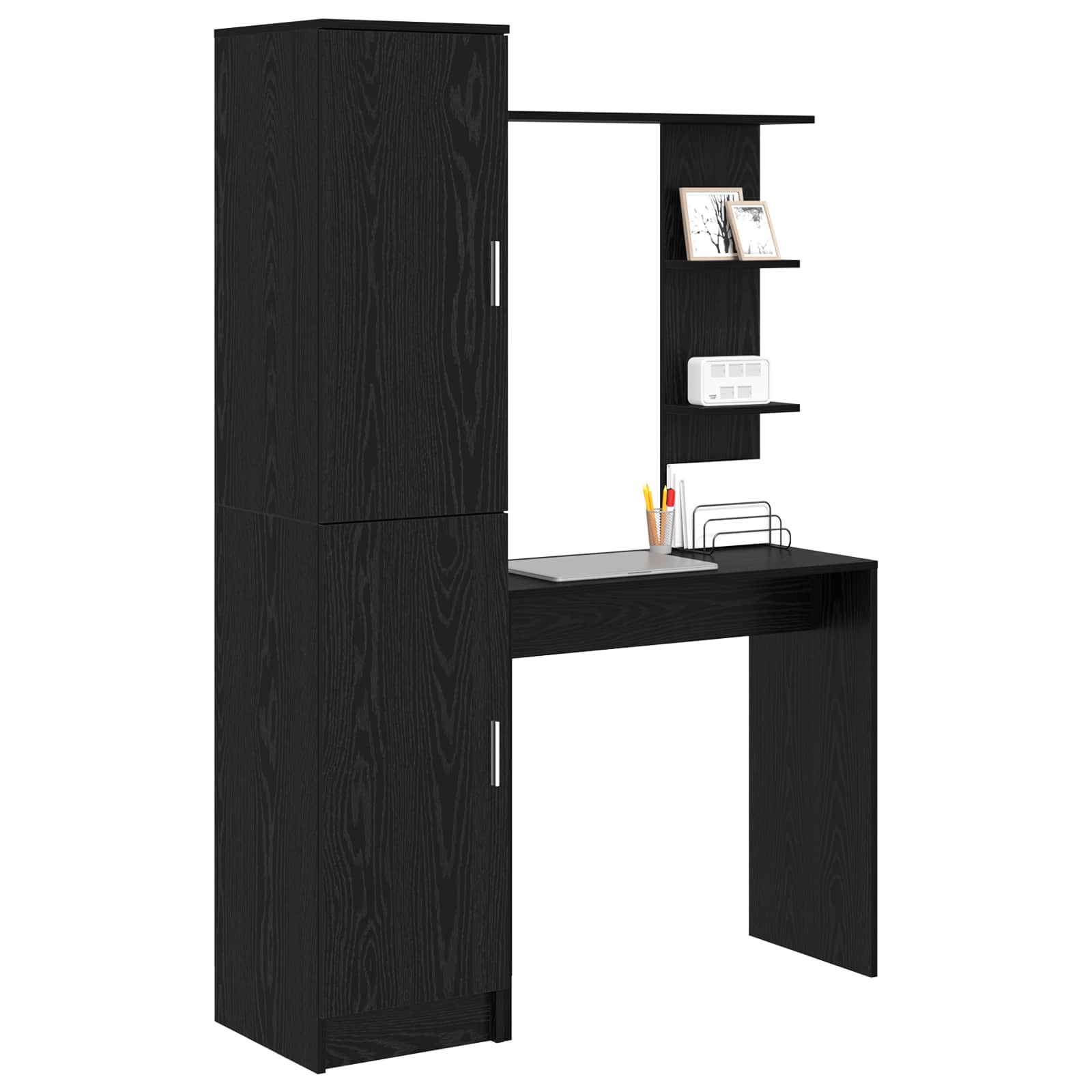 Bureau avec étagère avec stockage 2 pièces Chêne noir