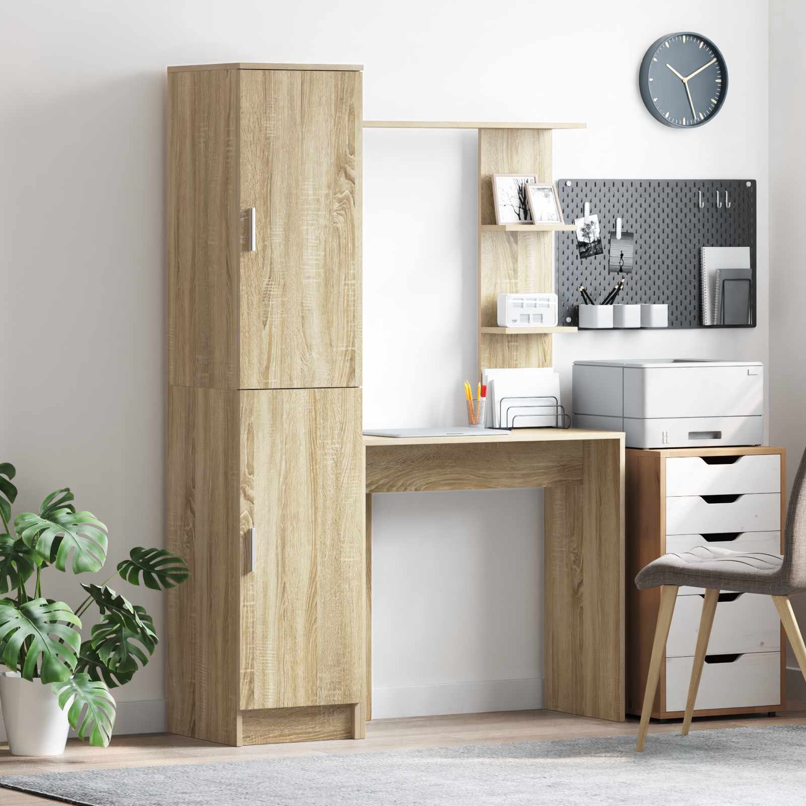 Bureau avec étagère avec stockage 2 pièces Chêne Sonoma