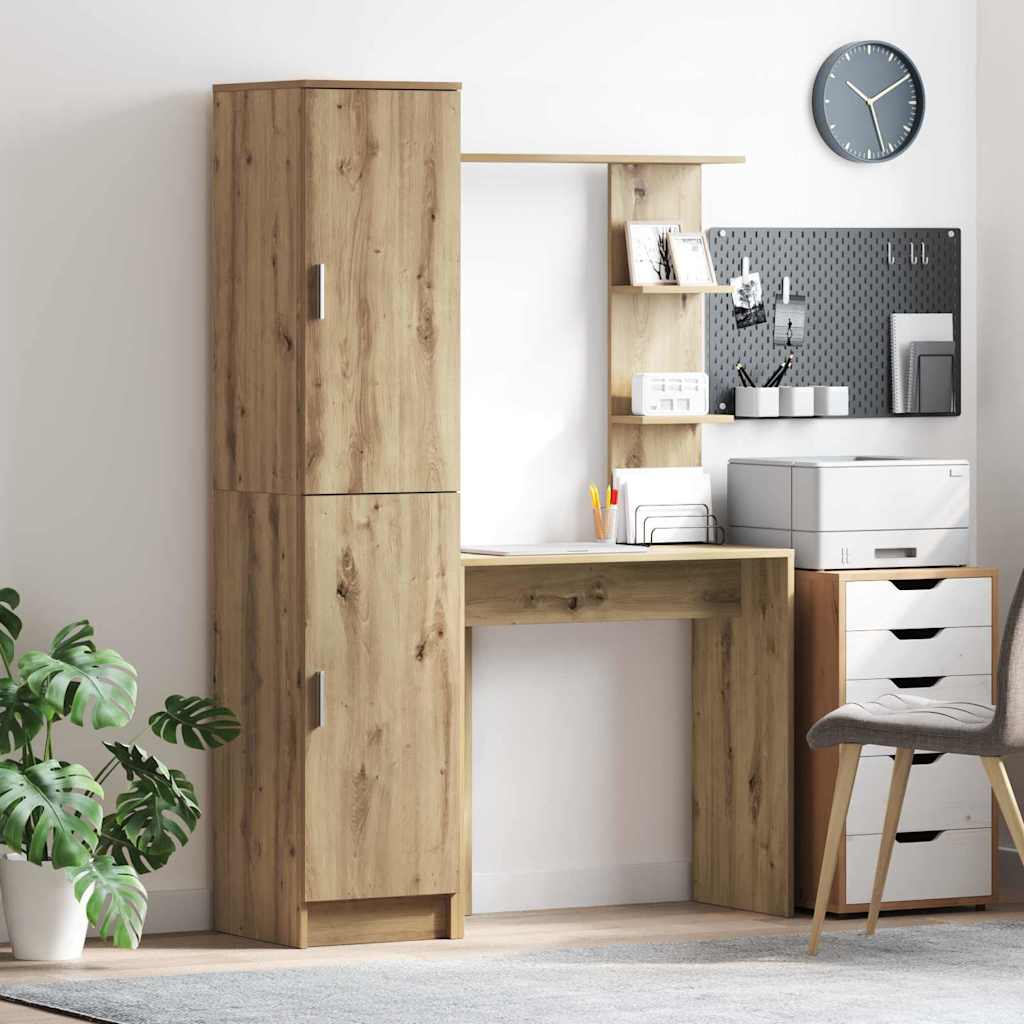 Bureau avec rangement avec étagère 2 pcs chêne artisanal
