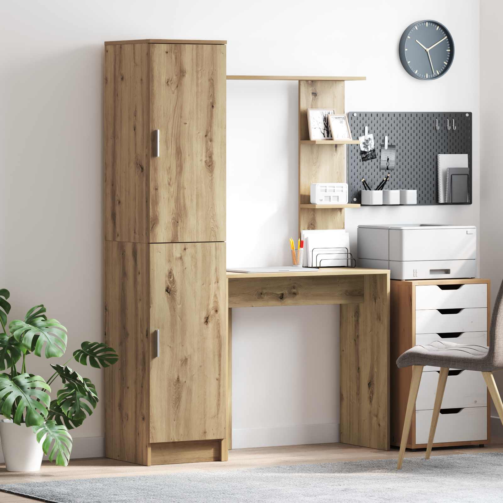 Bureau avec étagère avec stockage 2 pièces Chêne artisanal