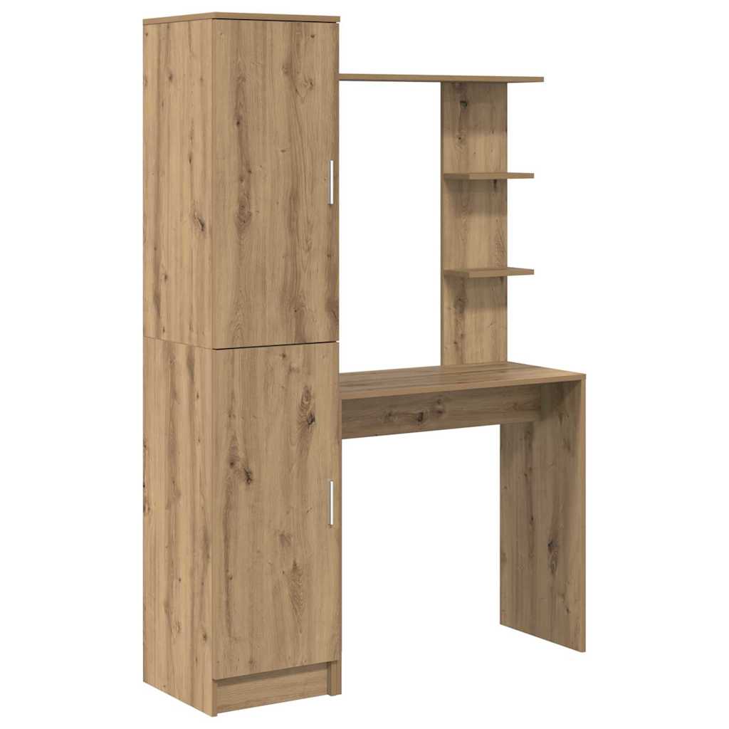 Bureau avec rangement avec étagère 2 pcs chêne artisanal