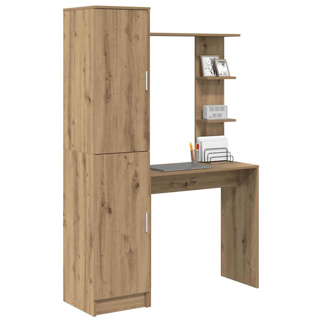 Bureau avec rangement avec étagère 2 pcs chêne artisanal