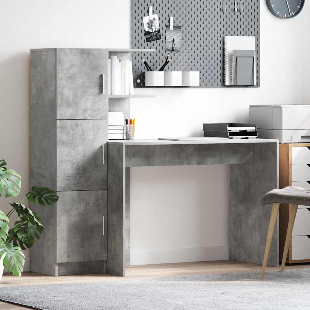 Bureau avec rangement 2 pcs Gris béton 102 x 50 x 124 cm