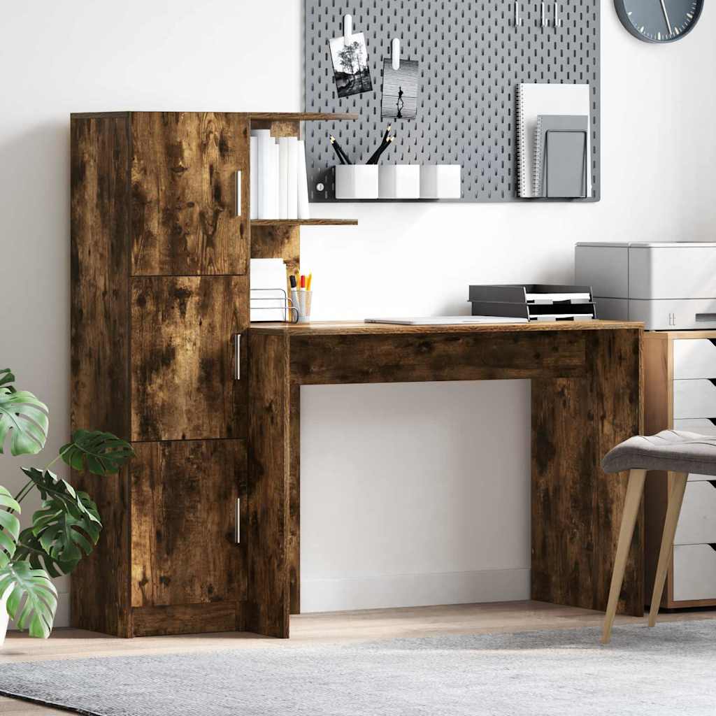 Bureau avec rangement 2 pcs Chêne fumé 102 x 50 x 124 cm - XIOS