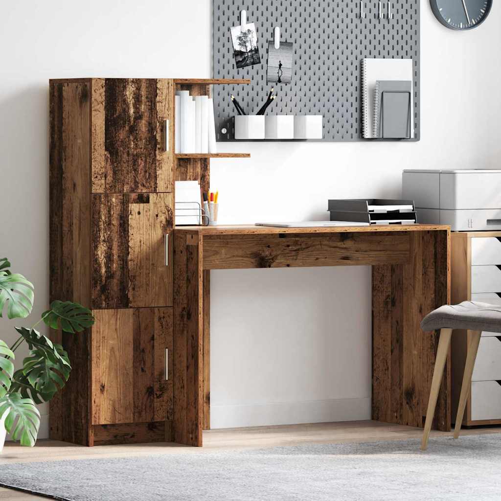 Bureau avec rangement 2 pcs Bois Ancien 102 x 50 x 124 cm