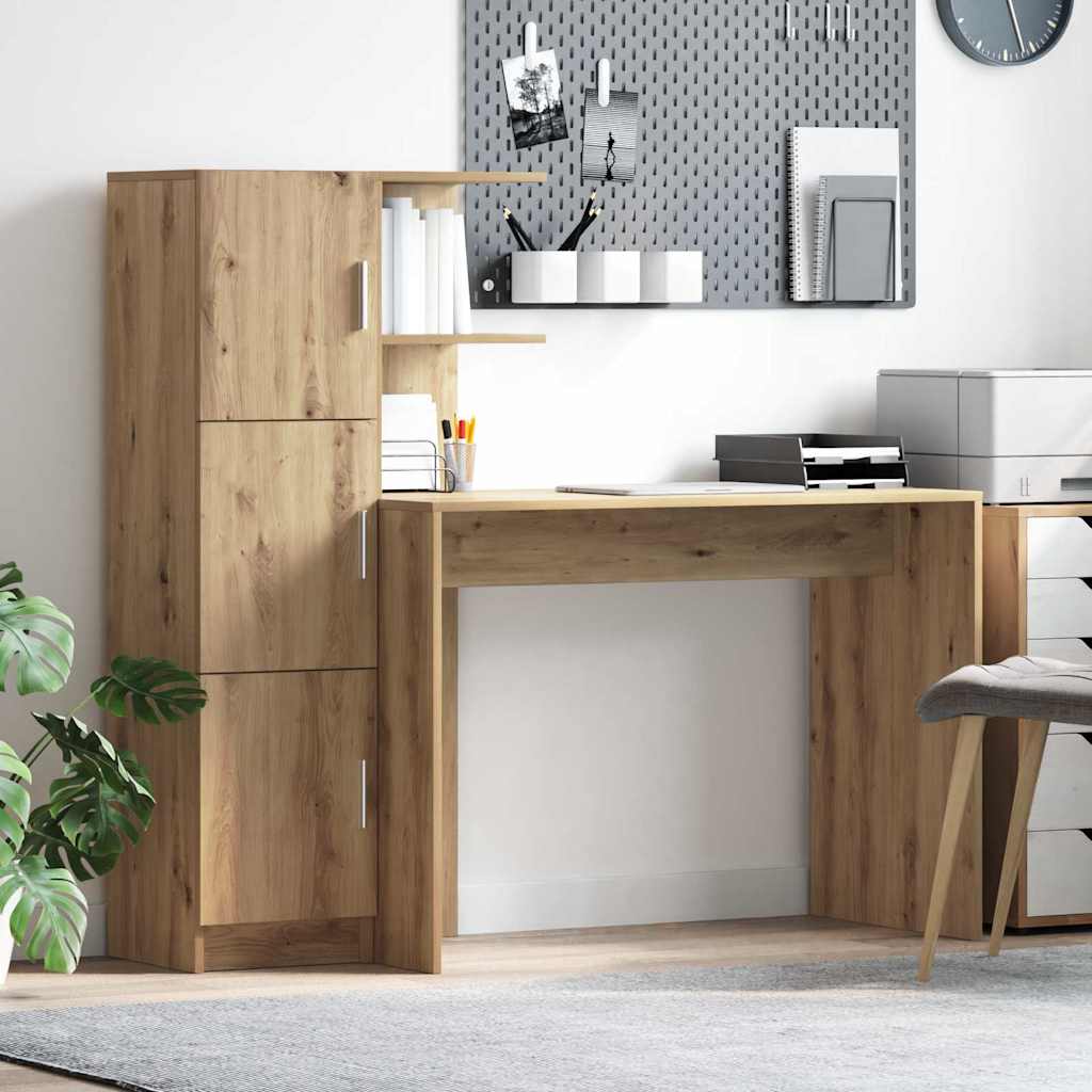 Bureau avec rangement 2 pcs chêne artisanal 102 x 50 x 124 cm