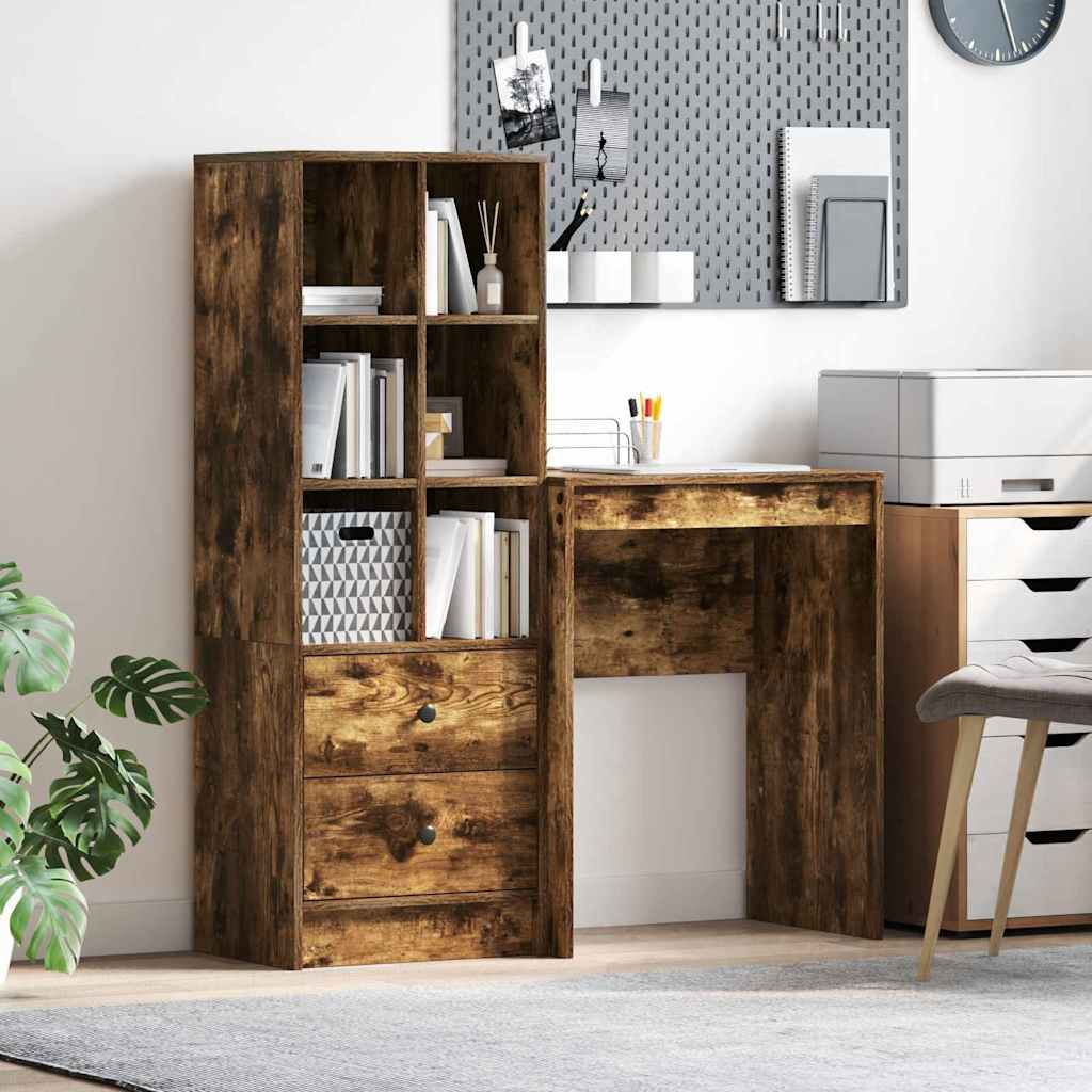 Bureau avec rangement 2 pcs Chêne fumé 45,5 x 34 x 127 cm - XIOS