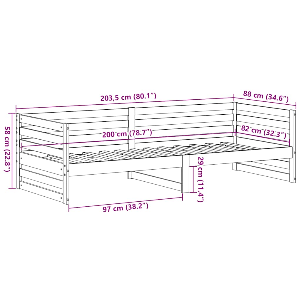 Lit de jour sans matelas 80x200 cm en pin massif - XIOS