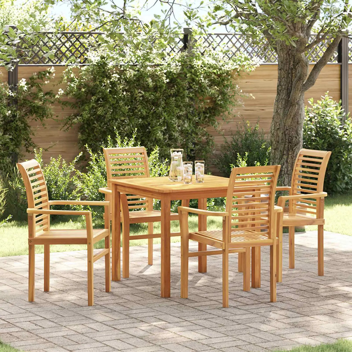 Chaise de salle à manger 4 pc Bois de teck massif Marron - XIOS