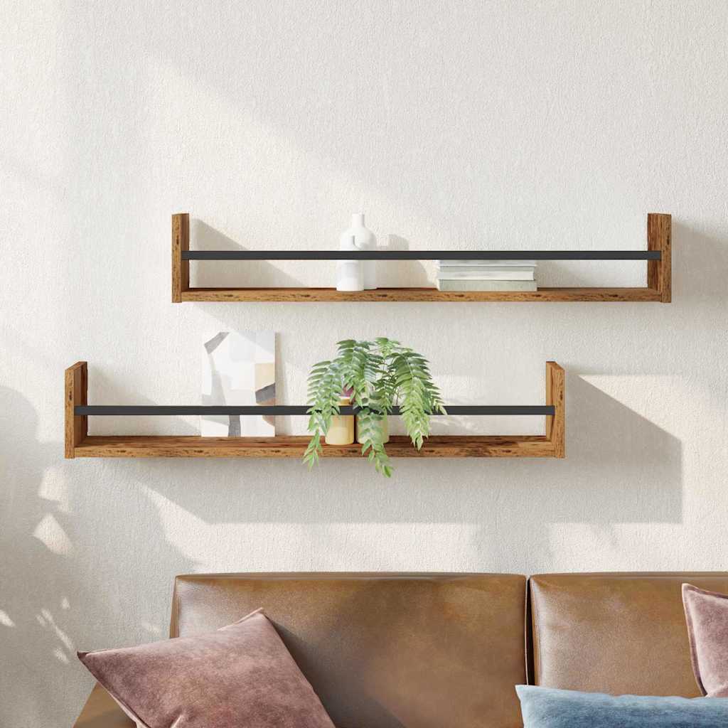 Étagère Murale avec étagère 2 pcs Bois ancien 80 x 16 x 14 cm - XIOS
