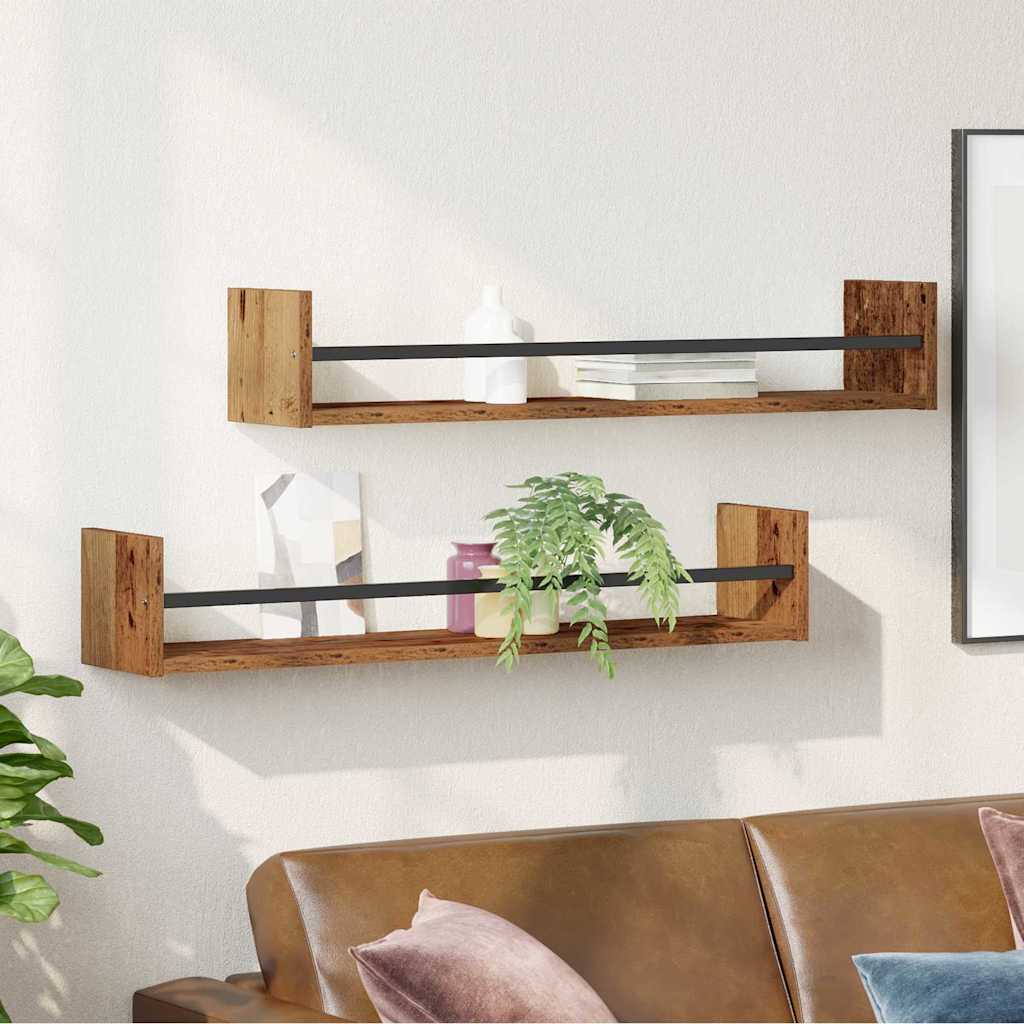 Étagère Murale avec étagère 2 pcs Bois ancien 80 x 16 x 14 cm - XIOS