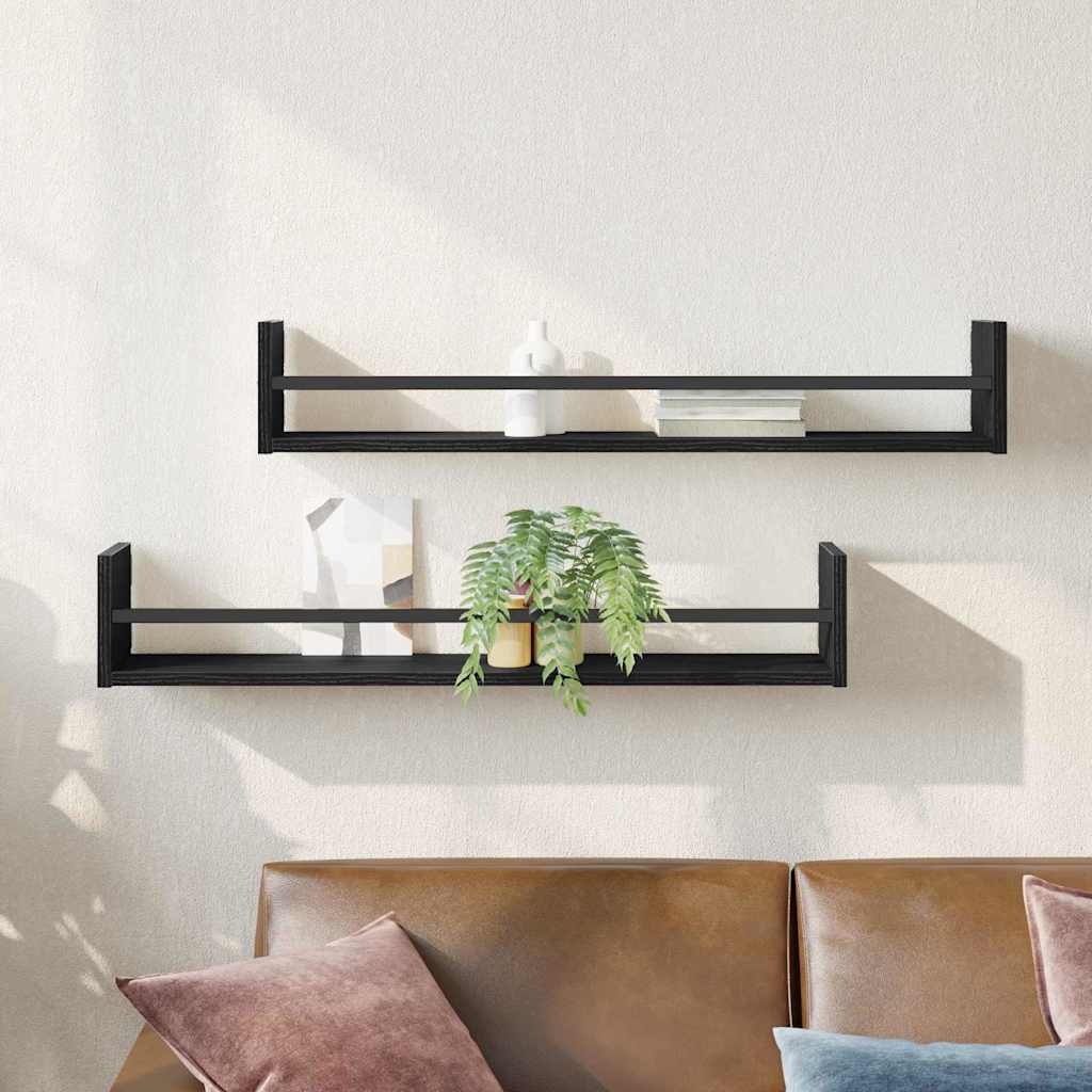 Étagère Murale avec étagère 2 pcs Chêne noir 80 x 16 x 14 cm - XIOS
