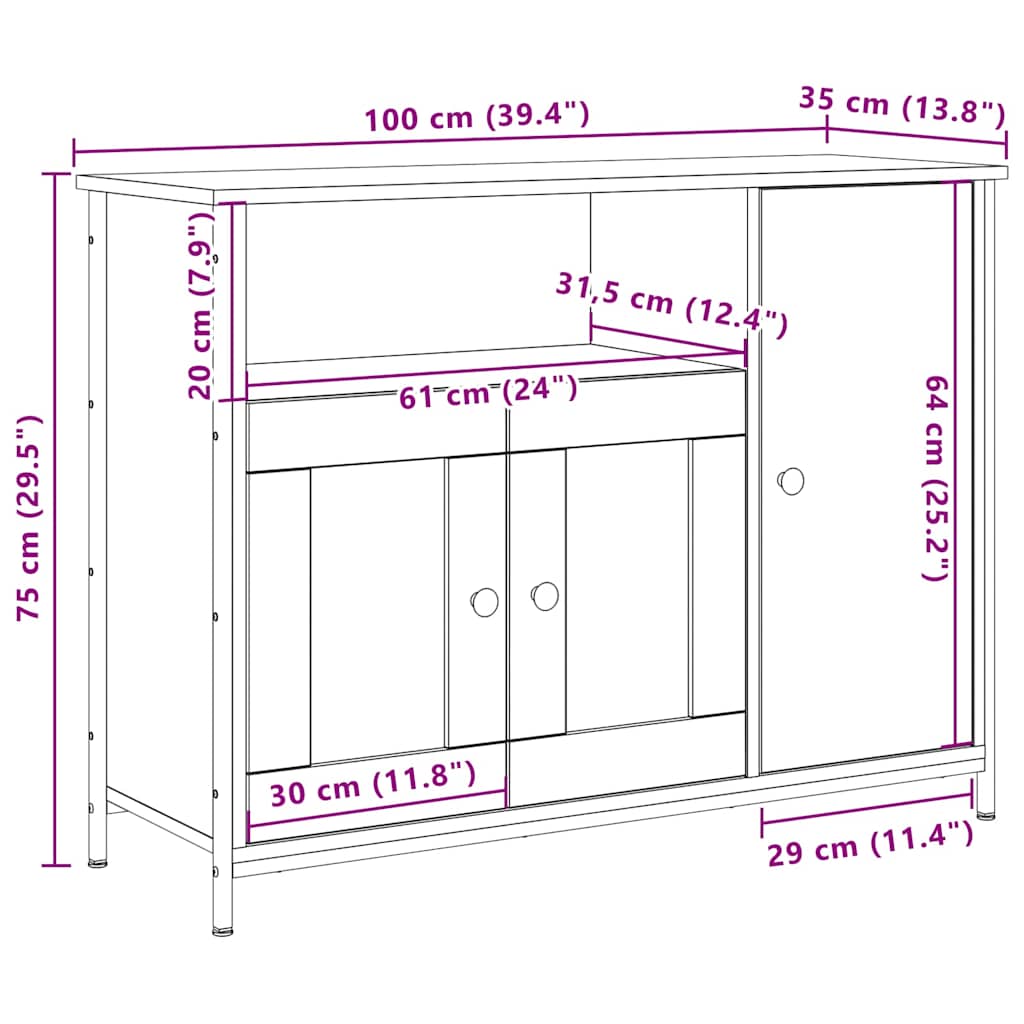 Buffet chêne artisanal 100 x 35 x 75 cm Bois d'ingénierie