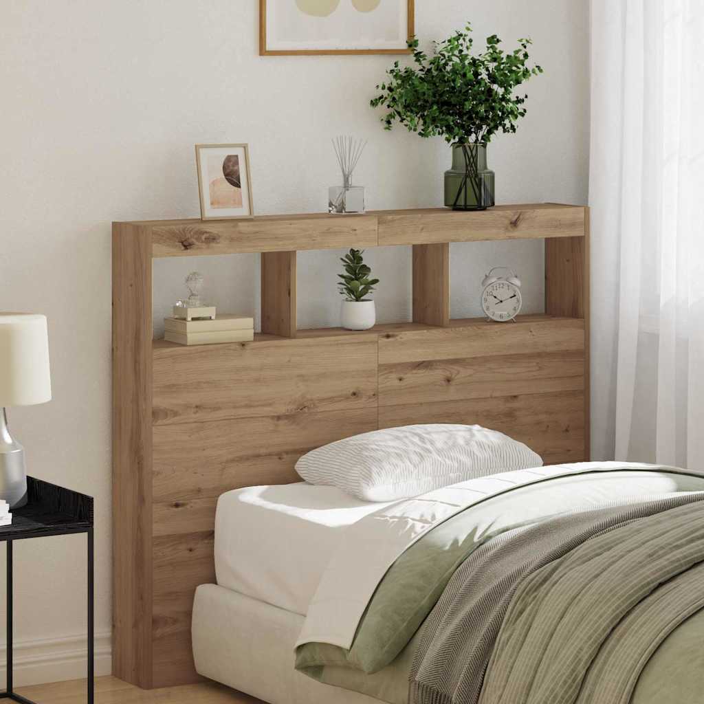Cabinet de Tête de Lit avec LED avec étagère chêne artisanal - XIOS