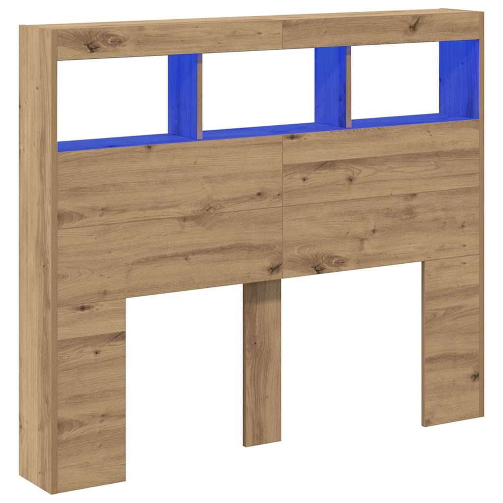 Cabinet de Tête de Lit avec LED avec étagère chêne artisanal - XIOS