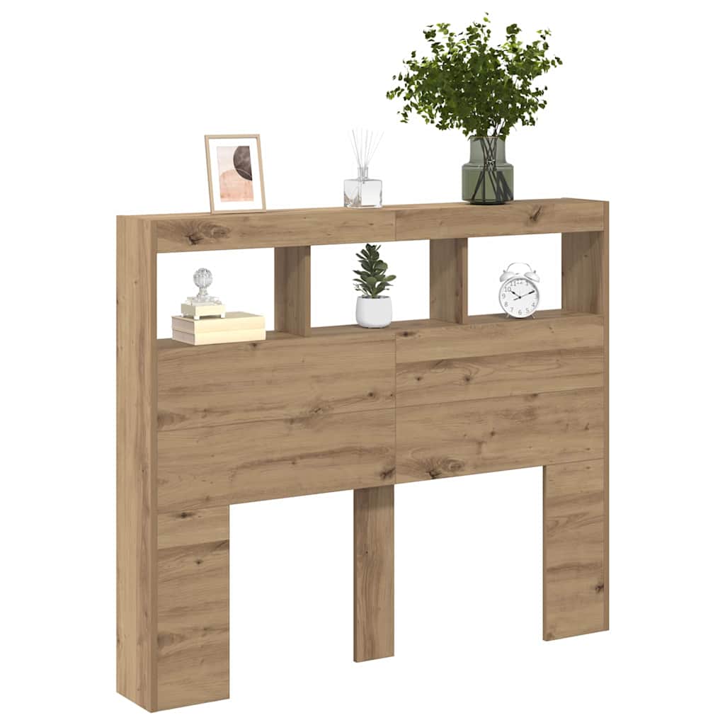 Cabinet de Tête de Lit avec LED avec étagère chêne artisanal - XIOS