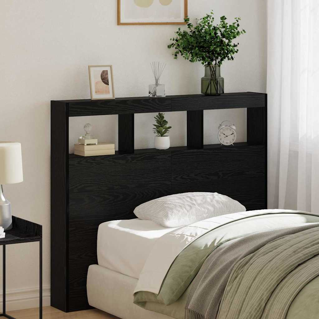 Cabinet de Tête de Lit avec LED Chêne noir 122 x 17 x 102 cm - XIOS