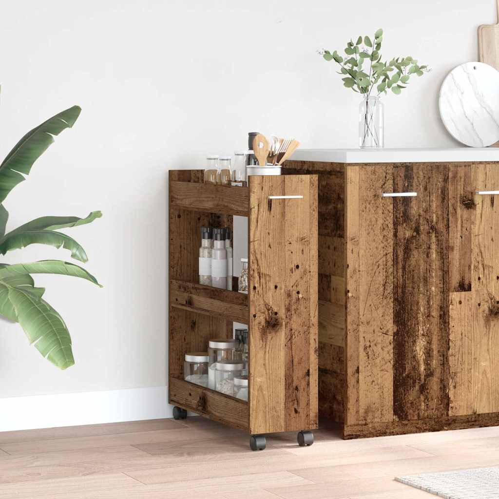 Cabinet roulant en bois ancien 60x22x79 cm en bois reconstitué