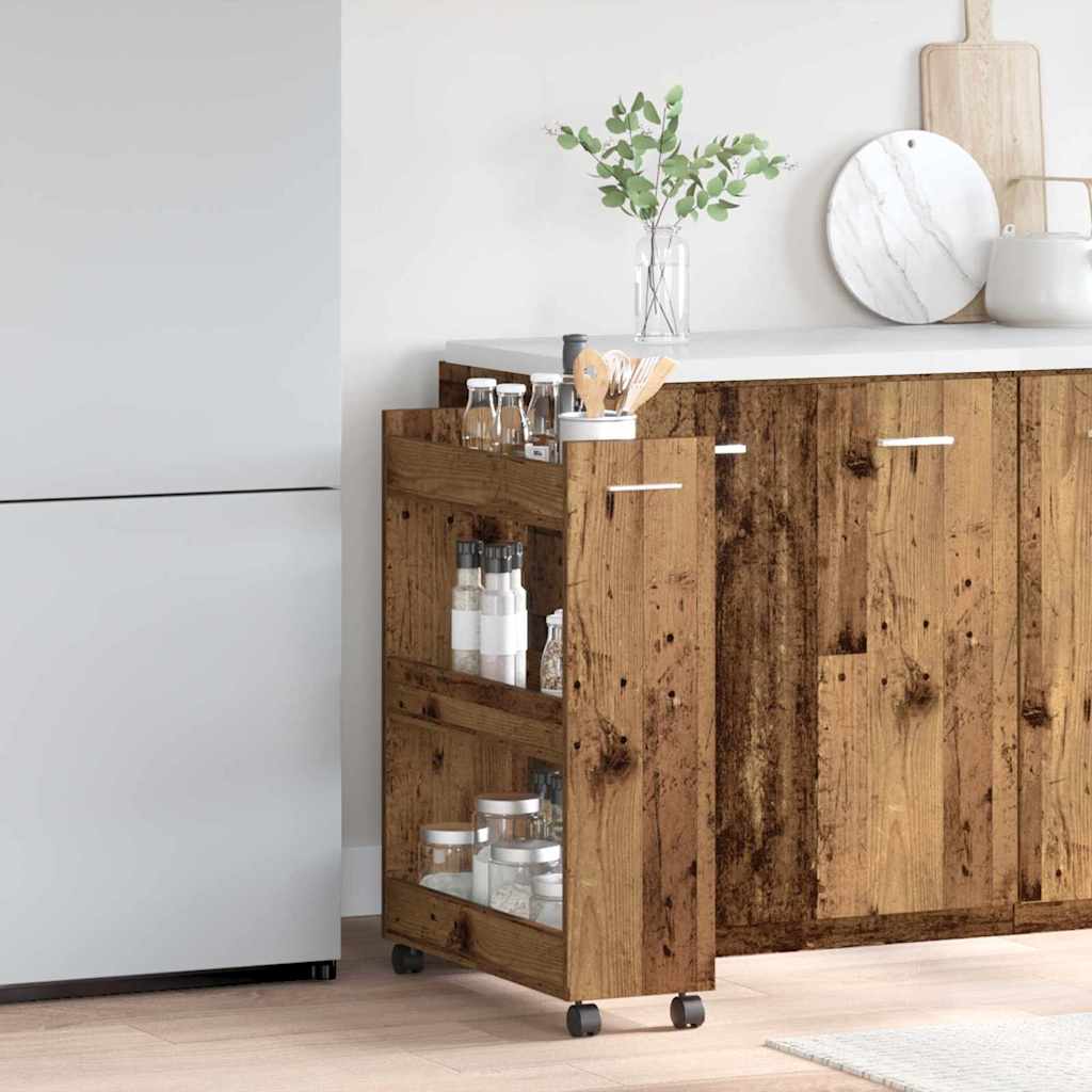 Cabinet roulant en bois ancien 60x22x79 cm en bois reconstitué