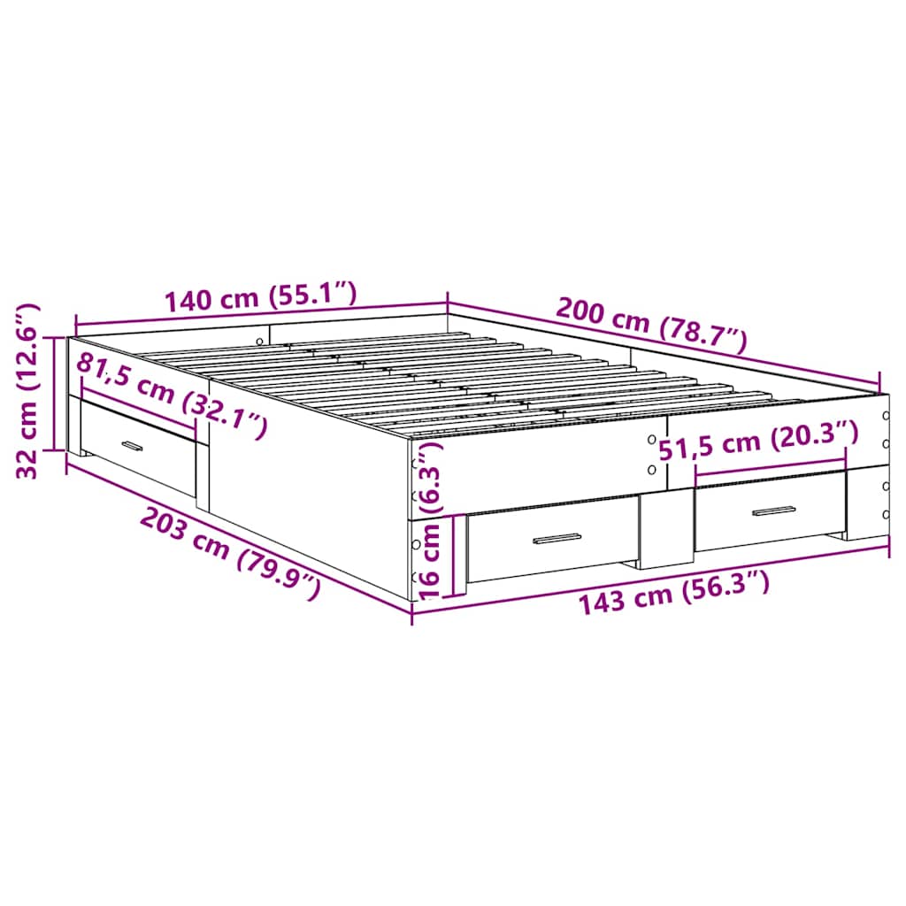 Cadre de lit avec tiroir Marron 140 x 200 cm Bois d'ingénierie - XIOS