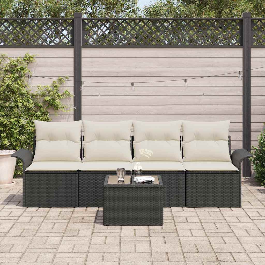 Ensemble de Canapés avec coussin 5 pcs Noir polyrotin