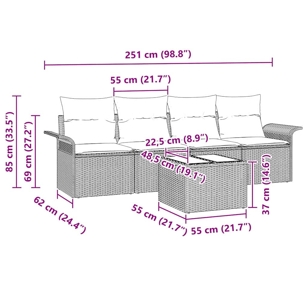 Ensemble de Canapés avec coussin 5 pcs Noir polyrotin