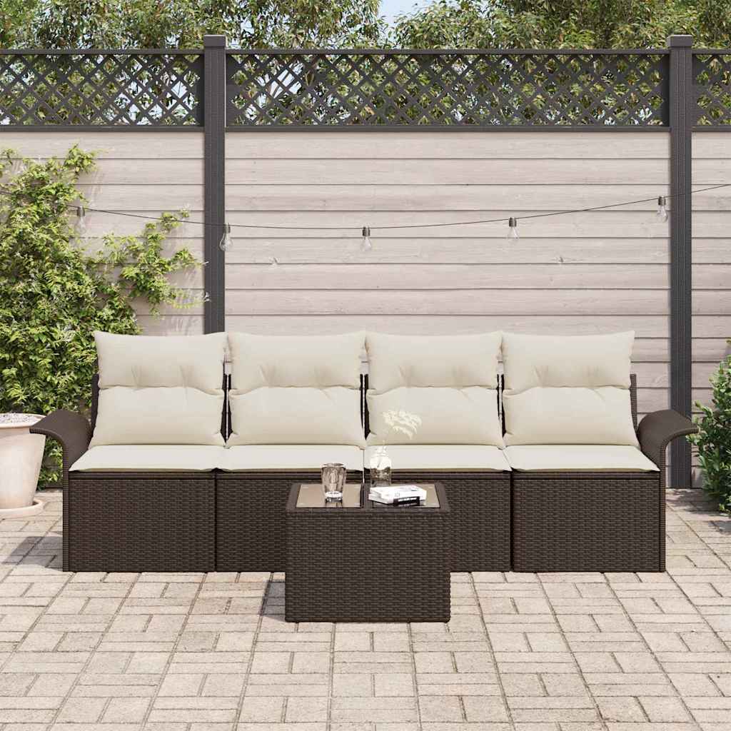 Ensemble de Canapés avec coussin 5 pcs Marron polyrotin
